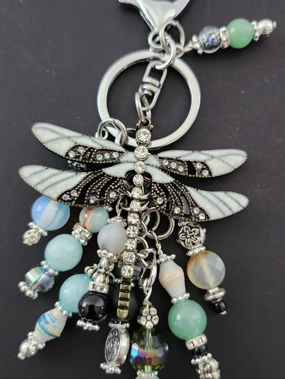 Dragonfly Purse Charm or Keychain Opal Aventurine Stone Paper Handcrafted